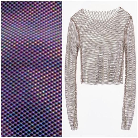 Zara Tops Zara Shimmer Rhinestones Mesh Top 223 Iridescent Crystals